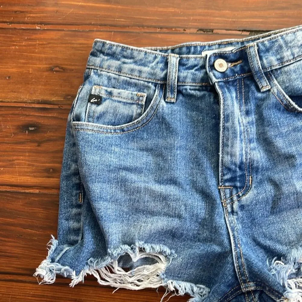 Kancan cutoff distressed hi rise denim jean shorts sz 25